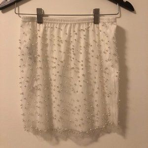 White Beaded High Waisted Mini Skirt
